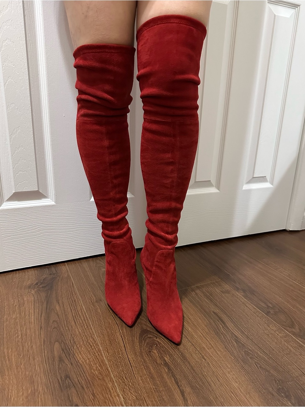Women's Red Over-the-Knee Pointed-Toe Boots
